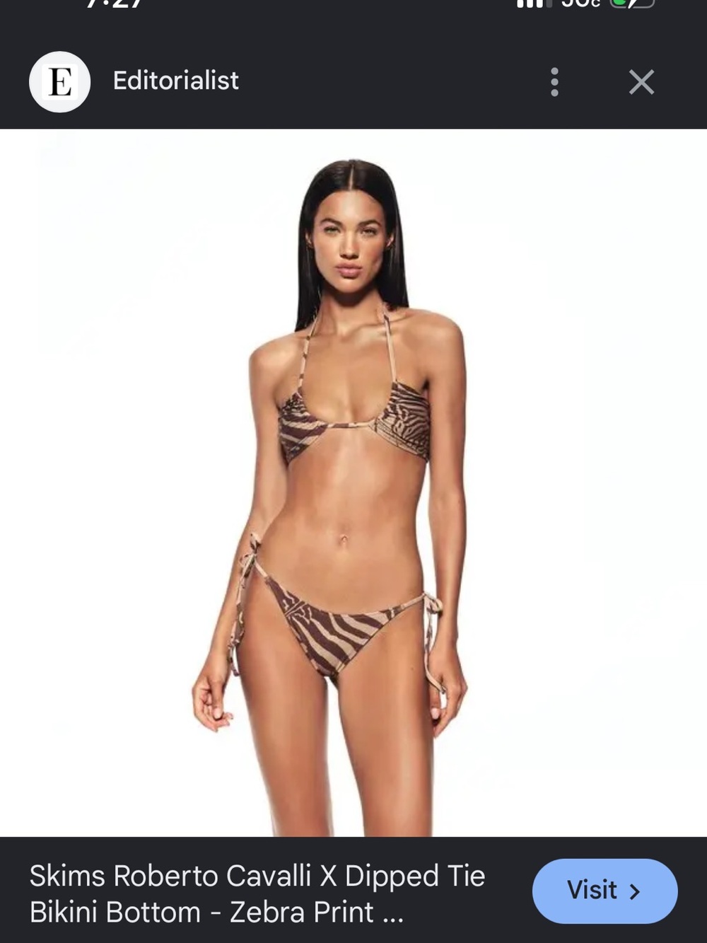 Roberto Cavalli x Skims Brown Zebra-Print Tie Bikini